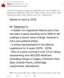 Twitter - Fildebrandt Freedom Conservative Party April 4th televised leaders debate blocked 4