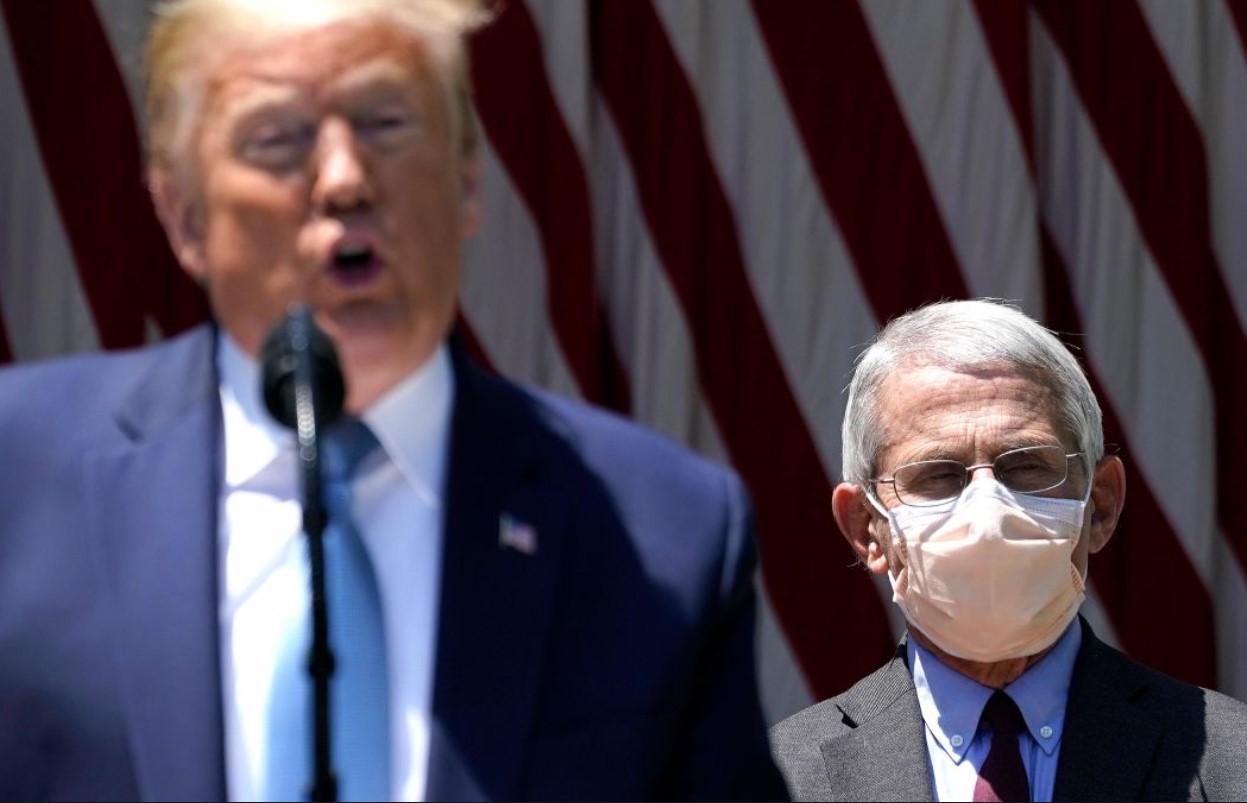 trump no mask vs fauci mask