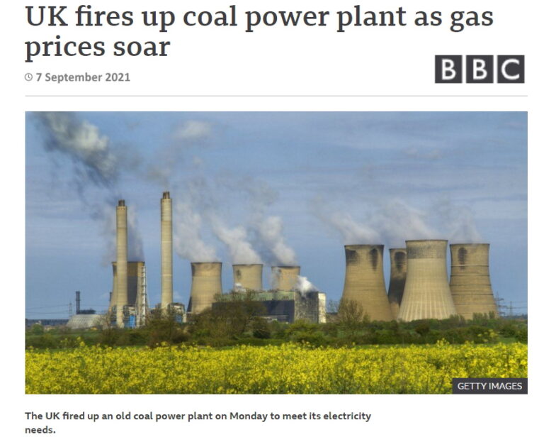 uk fires up coal power plants sept 2021 shortage of electricity