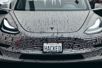 telsa model 3 covered in broken computer code 2