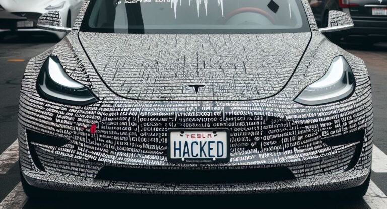 telsa model 3 covered in broken computer code 2